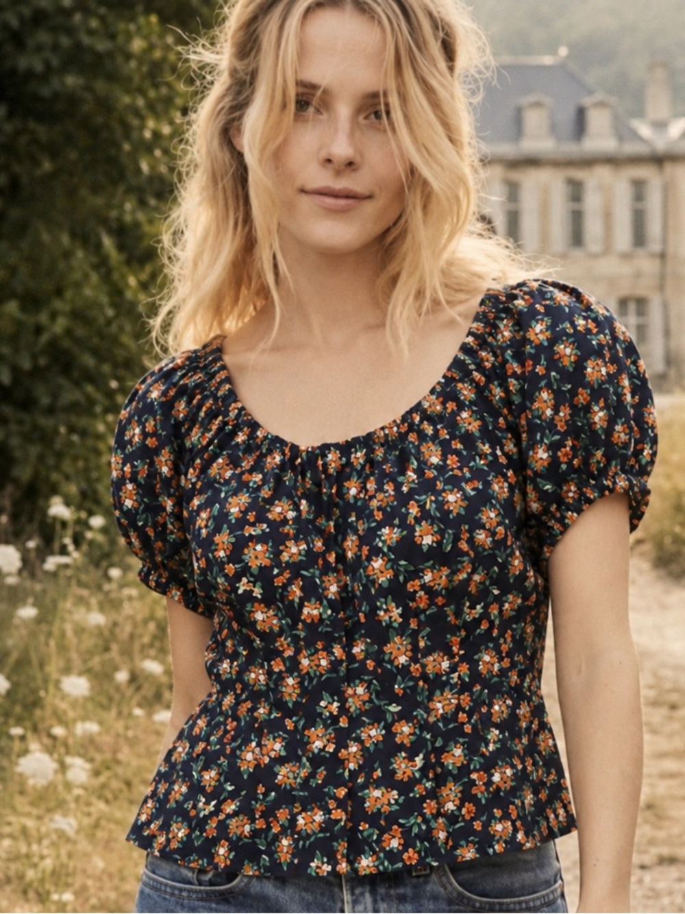 🛍️3 For $10🛍️ Old Navy Floral Puff Sleeve Blouse, Size M
